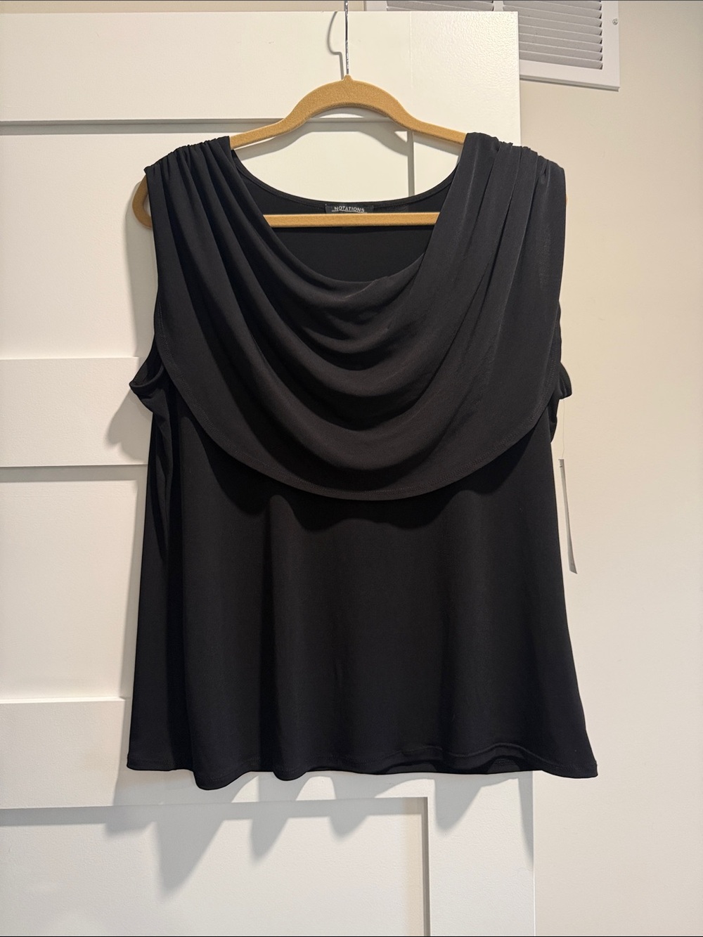 Notations Black Draped Cowl Neck Tank Top
